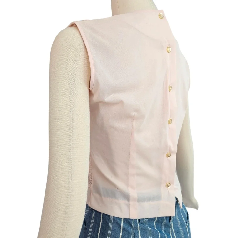 Vintage 1960's Pink Textured Blouse Top Shirt Majorette Tie Waist Band - Picture 10 of 13